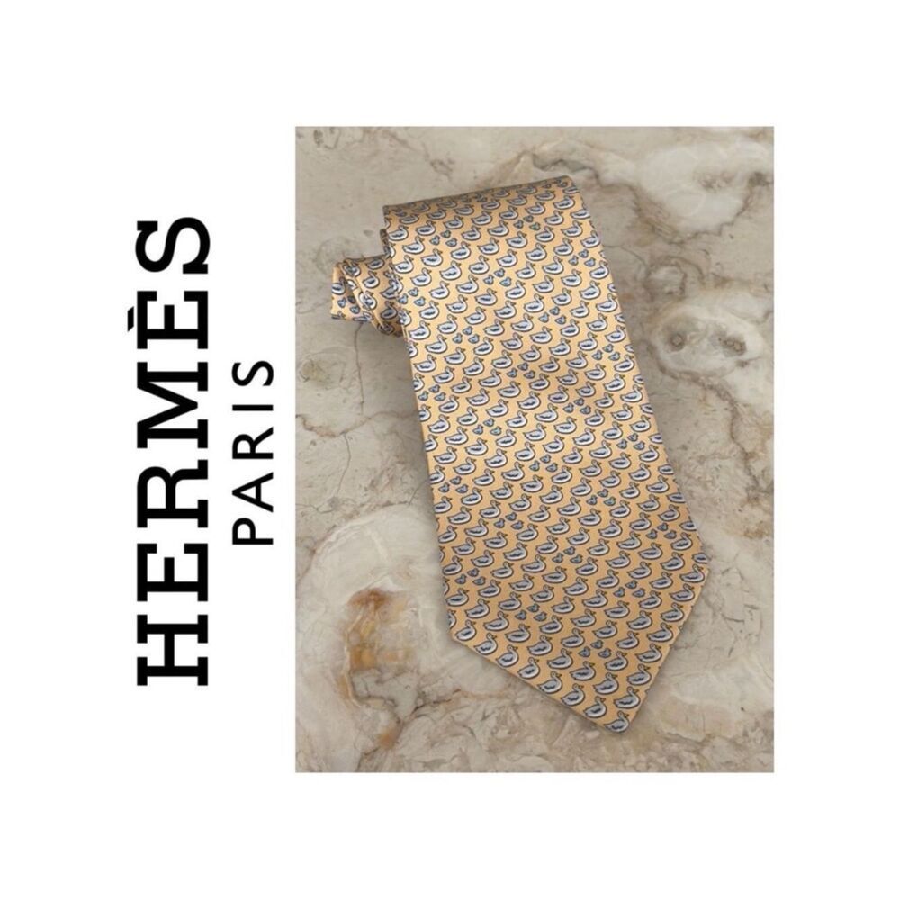 Hermes 100% Silk Duckies Print Tie